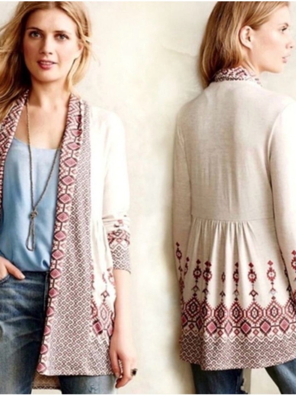 Anthropologie One September Shawl Cardigan in Cream with Pink Accents
